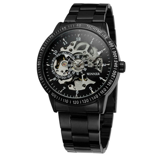 WINNER  Fashion Militray Wristwatch Men Auto Mechanical Skeleton Dial Copper Stainless Steel Strap Mens Wristwatches Top Brand Luxury-kopara2trade.myshopify.com-Watch