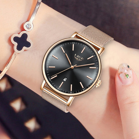 LIGE New Ultra-Thin Waterproof Quartz Female Wristwatch Luxury Rose Gold  Ladies Simple Fashion  Montre Femme-kopara2trade.myshopify.com-Watch