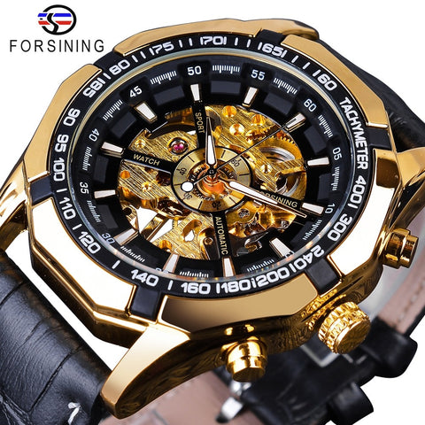 Forsining Waterproof Golden Black Skeleton Two Button Decoration Mechanical-kopara2trade.myshopify.com-