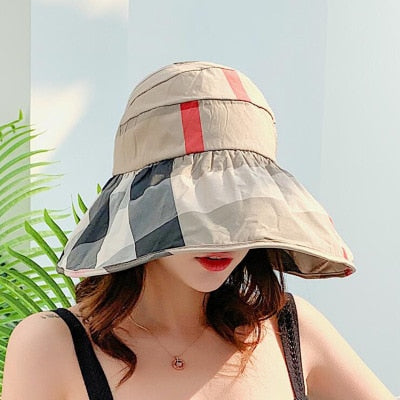Beach Cap Sun Bonnet Visor Empty Top Hat Female Summer Sunscreen Folding Big Sun Hat for Girl Hat Lovely Stripe Pattern Cap-kopara2trade.myshopify.com-