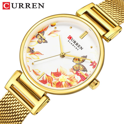 New CURREN Wristwatches Stainless Steel Women Wristwatch Beautiful Flower Design Wrist Wristwatch for Women Summer Ladies Wristwatch Quartz-kopara2trade.myshopify.com-