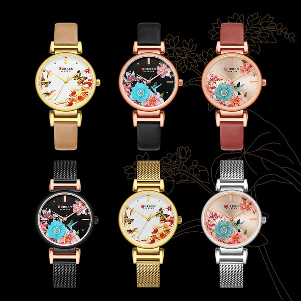 New CURREN Wristwatches Stainless Steel Women Wristwatch Beautiful Flower Design Wrist Wristwatch for Women Summer Ladies Wristwatch Quartz-kopara2trade.myshopify.com-