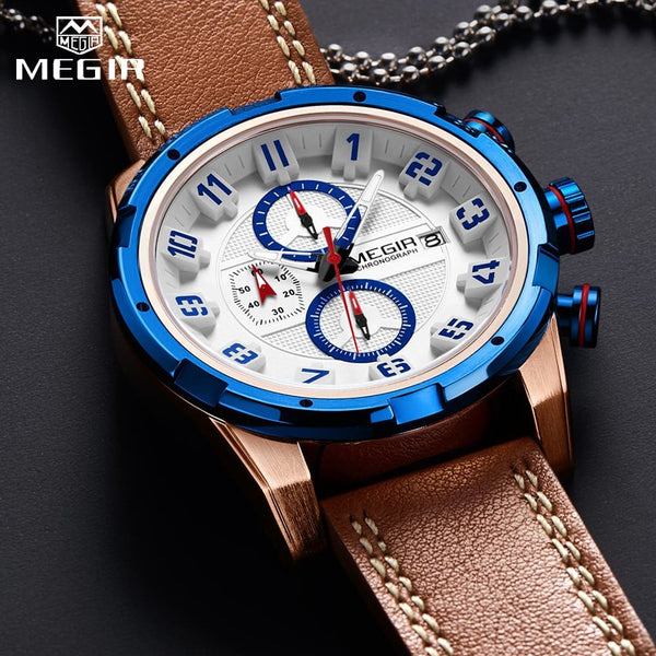 MEGIR Military Mens Wristwatches Waterproof Sport Quartz Wristwatch Men Fashion Business Chronograph Leather Clock Male-kopara2trade.myshopify.com-