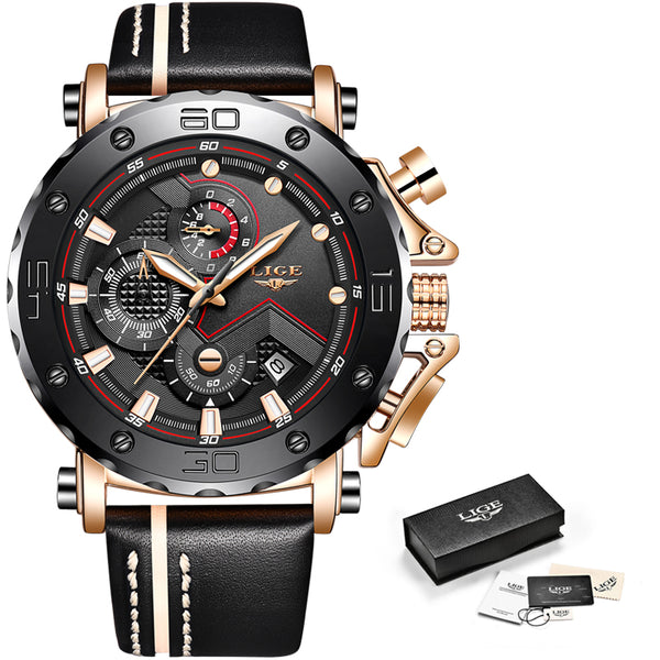 New LIGE Sport Chronograph Mens Wristwatches Top Brand Casual Leather Waterproof Date Quartz Wristwatch-kopara2trade.myshopify.com-