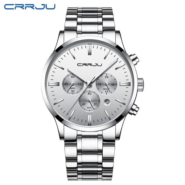 Mens Wristwatches CRRJU Top Brand Luxury Chronograph Ultra Thin Date Wristwatches Male Steel Strap Casual Quartz Wristwatch Men Sport Wrist Wristwatch-kopara2trade.myshopify.com-Watch