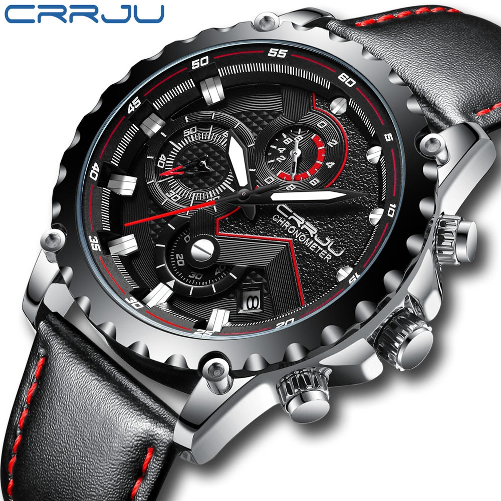 CRRJU New Men Wristwatches Brand Luxury Quartz Wristwatch date Male Leather Military Waterproof Sport Wristwatches Wrist Wristwatch-kopara2trade.myshopify.com-Watch