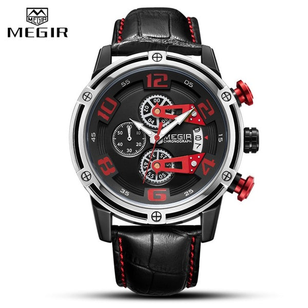 MEGIR Chronograph Men's Leather Sport Quartz Wristwatch Men Montre Homme Fashion Casual Men Wristwatches Military Analog-kopara2trade.myshopify.com-