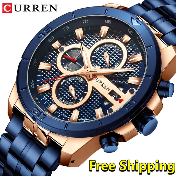 Wristwatch Men  Curren Luxury Brand Gold Chronograph Male Wristwatch Mens Stainless Steel Waterproof Military Wristwatches Man-kopara2trade.myshopify.com-