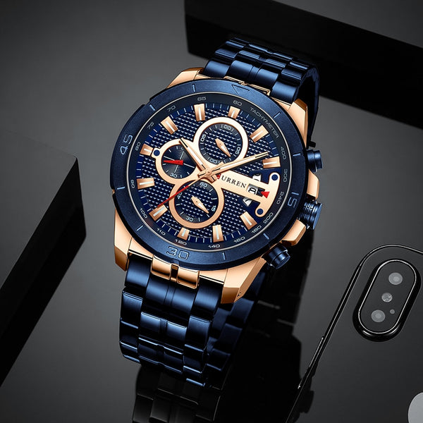 Wristwatch Men  Curren Luxury Brand Gold Chronograph Male Wristwatch Mens Stainless Steel Waterproof Military Wristwatches Man-kopara2trade.myshopify.com-