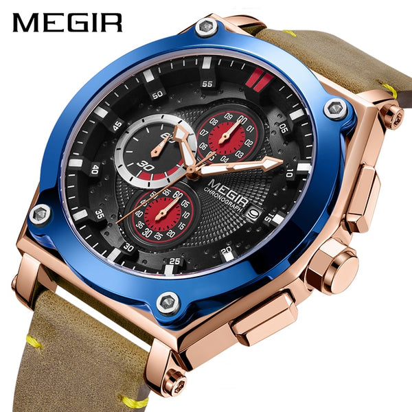 MEGIR Chronograph Sport Wristwatch for Men Luxury Leather Quartz Men's Wristwatches-kopara2trade.myshopify.com-