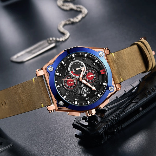 MEGIR Chronograph Sport Wristwatch for Men Luxury Leather Quartz Men's Wristwatches-kopara2trade.myshopify.com-