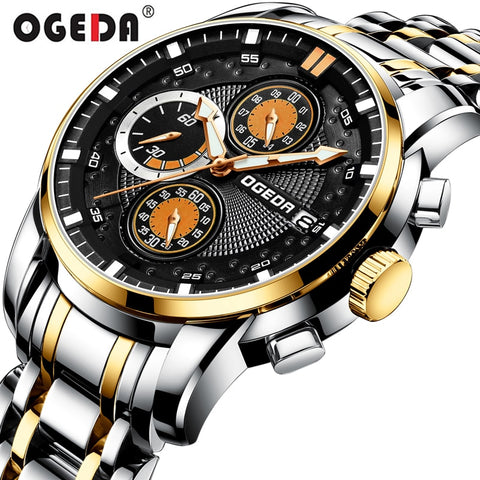 OGEDA Men Wristwatch Chronograph Sport Mens Wristwatches Top Brand Luxury Waterproof Full Steel Business Quartz Wristwatch-kopara2trade.myshopify.com-