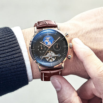 AILANG TOP luxury Man's automatic leather wrist watch sapphire glass skeleton fashion reloj minimalism mechanical turbo watch-kopara2trade.myshopify.com-