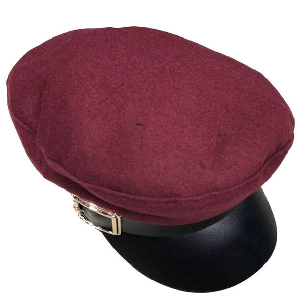 Women Black Military Hats Autumn Winter Fashion Wool Pu Leather Patchwork Newsboy Caps With Belt Female Gorras-kopara2trade.myshopify.com-
